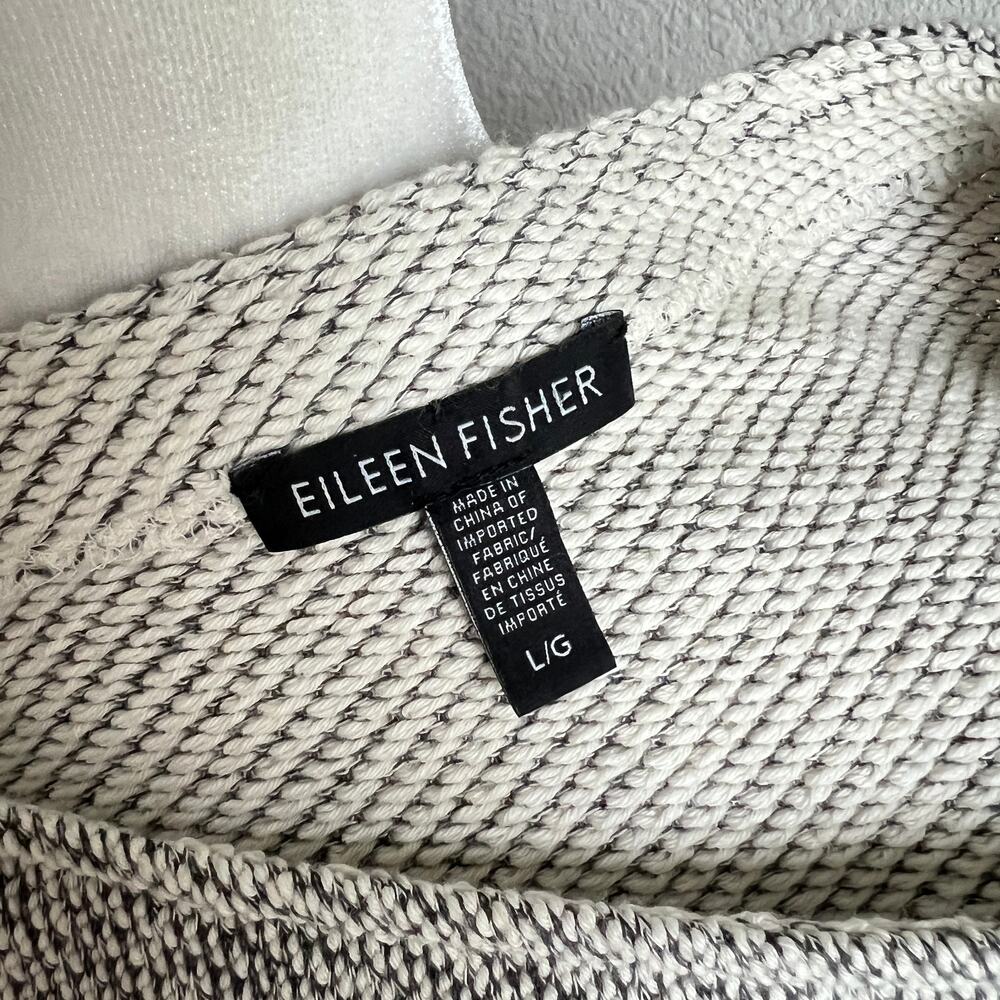 Eileen Fisher Gray Moto Zip Knit Sweater Jacket Women's L Organic Cotton Pockets - Picture 6 of 8
